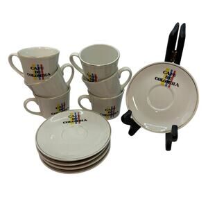 Cafe De Colombia Coffee Tea Espresso Cups Saucers Set Porcelain 6 Corona Royal
